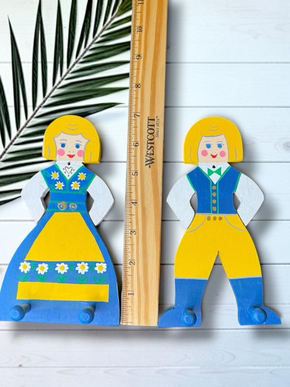 Vintage Swedish Wooden Folk Art Wall Hooks Boy & Girl Set Hemslöjden Sweden - Picture 6 of 8